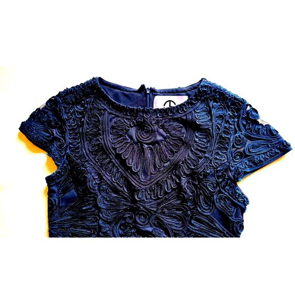 J S Collections Short Sleeve Mesh Dress Cocktail Navy Blue SZ 8 - Picture 9 of 10